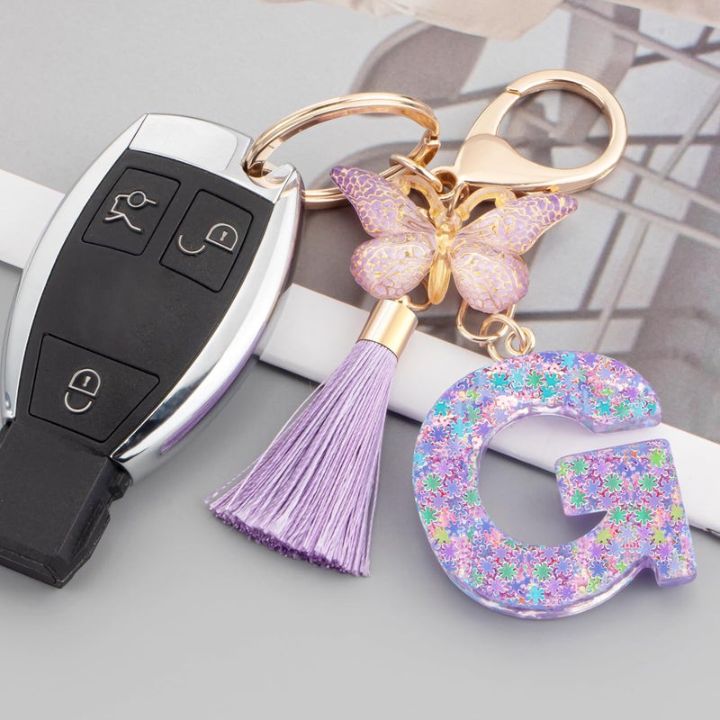 Suweibuke Cute Pink Key Chains for Women Girls, Initial Letter Keychains with Tassel, Charms for Key Purse Handbags Backpacks - Image 2